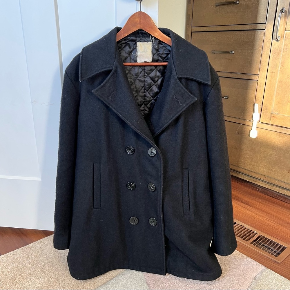 Mariner 2000 Black Wool Blend Pea Coat Size 40/Medium